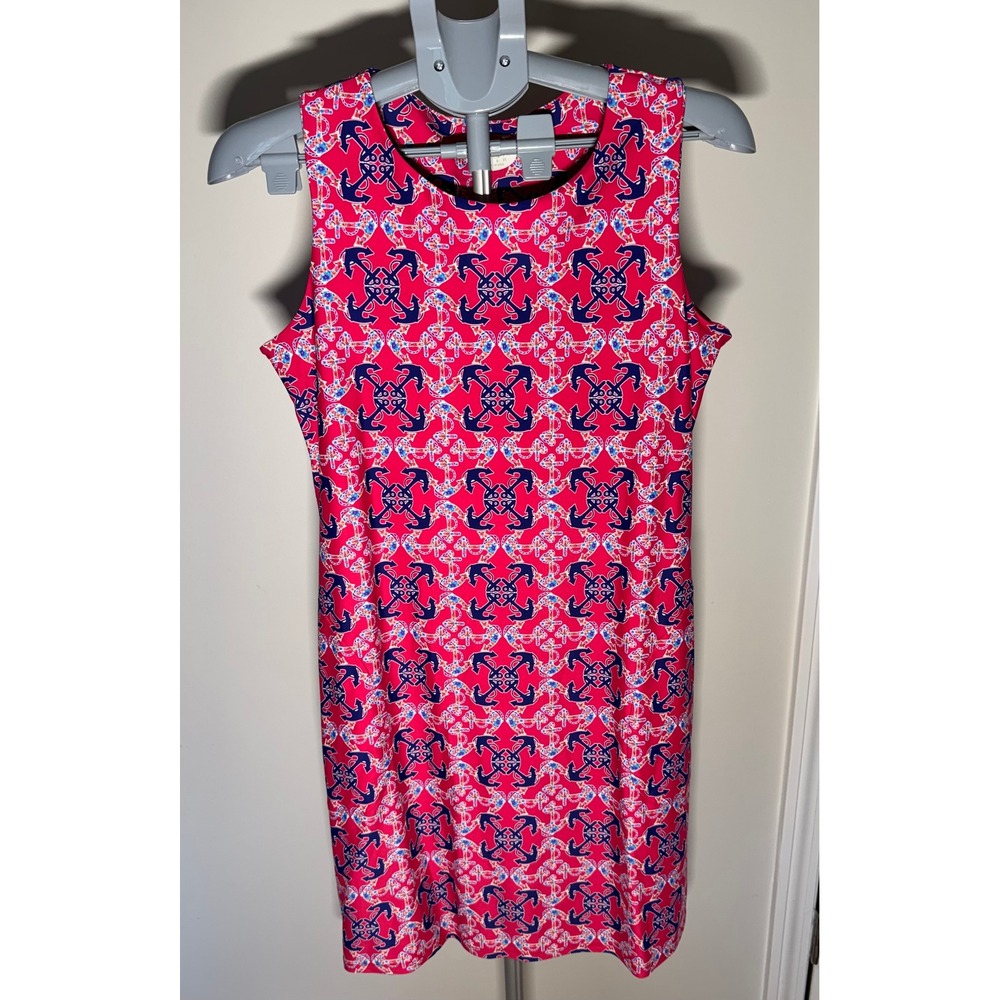 Spunkwear Pink Anchor Floral Sleeveless Nautical Summer Shift Dress Womens Large